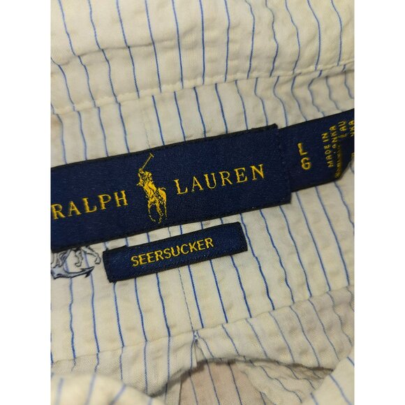 Ralph Lauren Mens Nautical Print Seersucker Button-Down Shirt Large - Picture 5 of 7